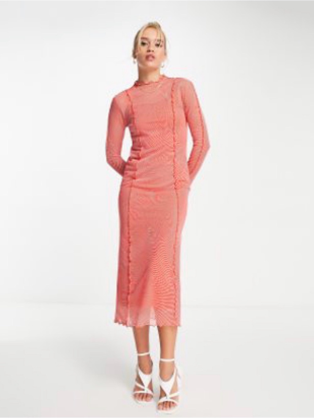 & Other Stories Coral Stripe Sheer Top
